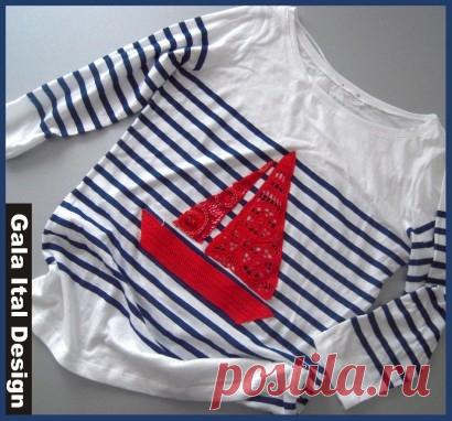 Декор трикотажных маек вязаными элементами Модная одежда и дизайн интерьера своими руками