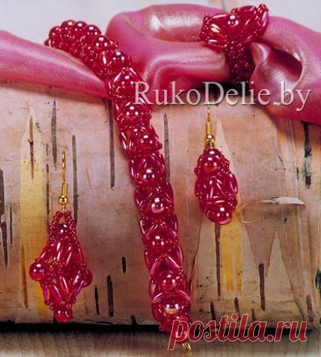Комплект ''Рубиновый'' :: Комплекты и гарнитуры :: Украшения :: Бисероплетение/Sets made of beads :: RukoDelie.by