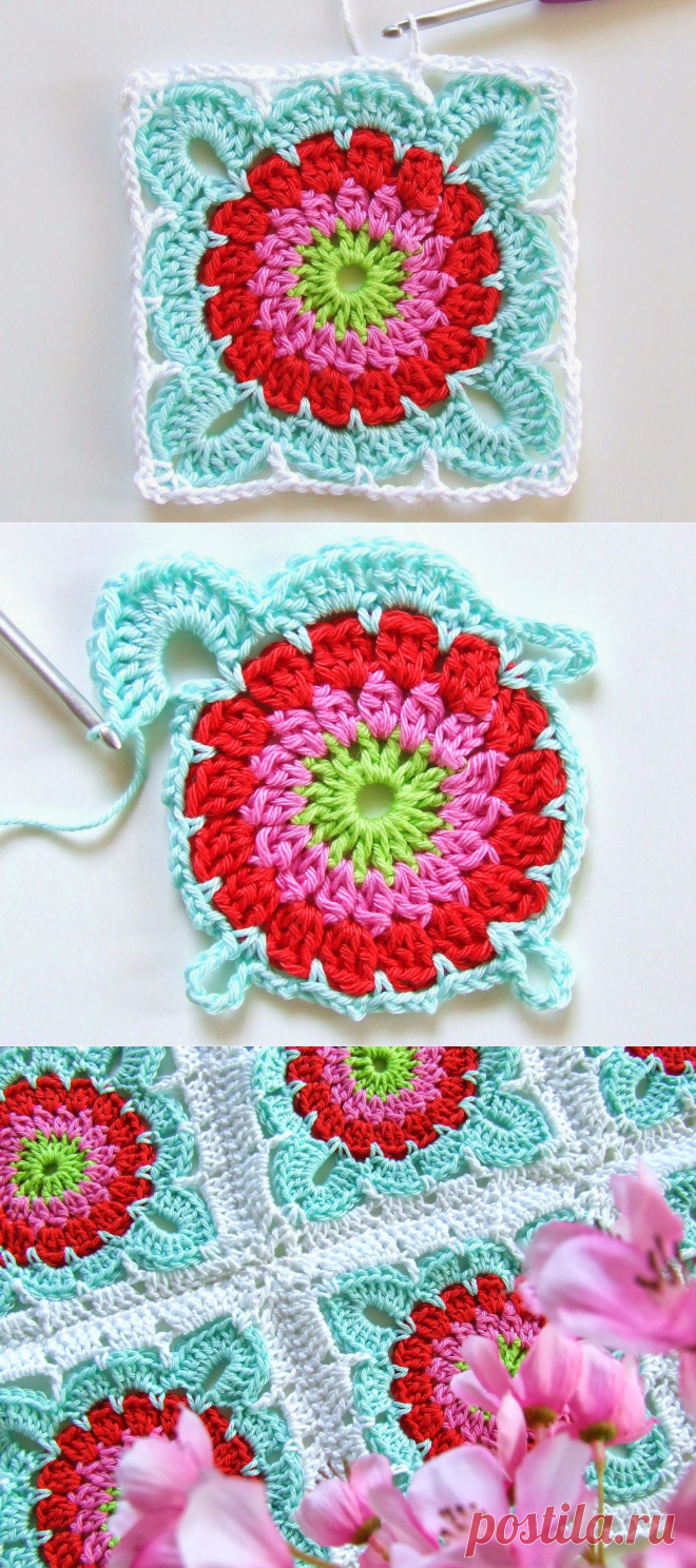 Квадрат с цветком для вязания пледа (и не только!). Мастер-класс.