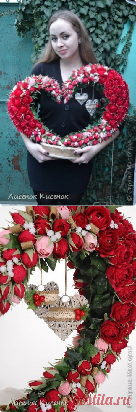 Свит-дизайн. Композиция в виде сердца из розочек