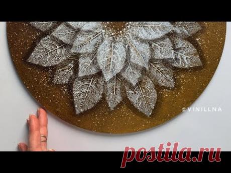 Golden flower painting / Leaf print painting / Leaf painting tutorial / How to paint leaf print