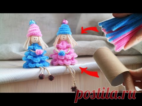 😍Куколка своими руками 😍Очень просто ✅ из втулки и синельной проволоки