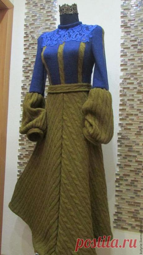 Купить Авторское платье "Сапфир & Дижон" - синий, однотонный, купить теплое платье