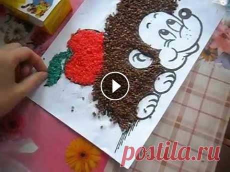 Картина из крупы своими руками Ежик...