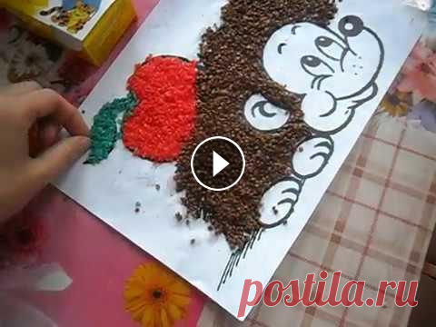 Картина из крупы своими руками Ежик...