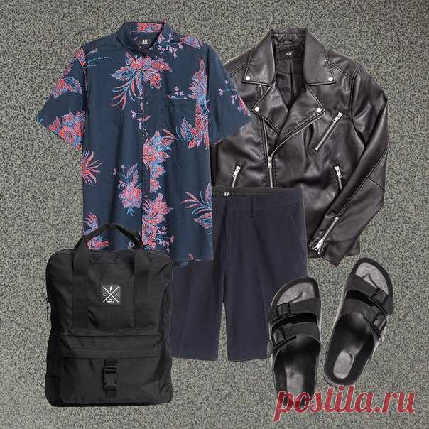 Рубашка с цветочным принтом, хлопковые шорты и вместительный рюкзак - комфортный мужской образ для жаркого лета в городе. #imwearinghm #hmmen #hm