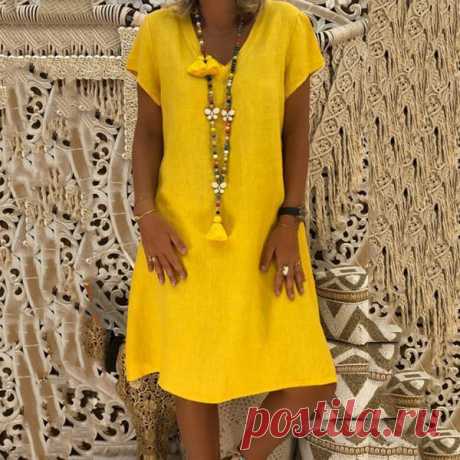 Boho V-neck Loose Short Sleeve Mini Dresses – sheinlook
