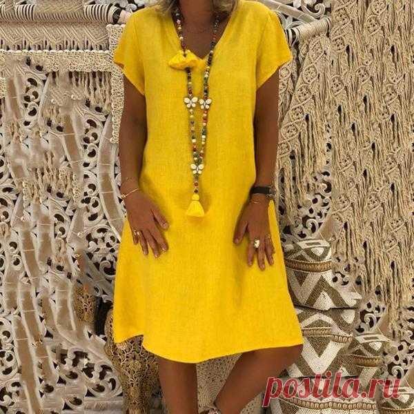 Boho V-neck Loose Short Sleeve Mini Dresses – sheinlook