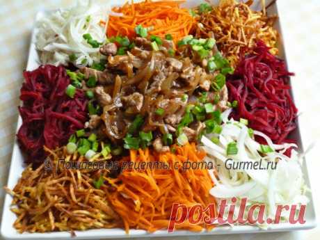 Салат &quot;Чафан&quot;. Рецепт с фото. Пошаговые фотографии. Gurmel Красивый и вкусный салат с большим количеством хрустящих овощей и ароматным жареным мясом. Разновидностей этого салата много. Кто-то заправляет его