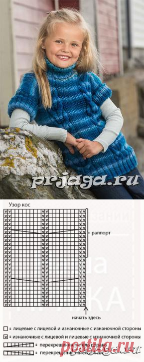 Детская безрукавка из кос спицами