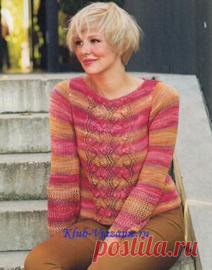 Пуловер из пряжи секционного крашения (вязание спицами)