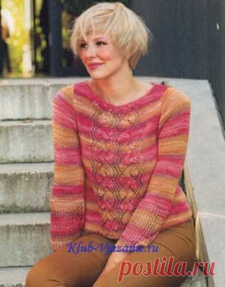 Пуловер из пряжи секционного крашения (вязание спицами)