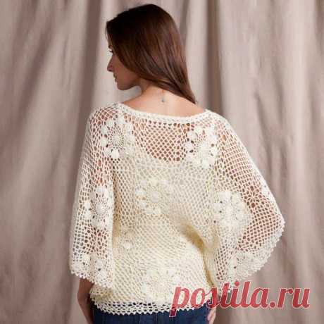 Блузка-накидка из мотивов. Kофта крючком из мотивов схемы | Я Хозяйка