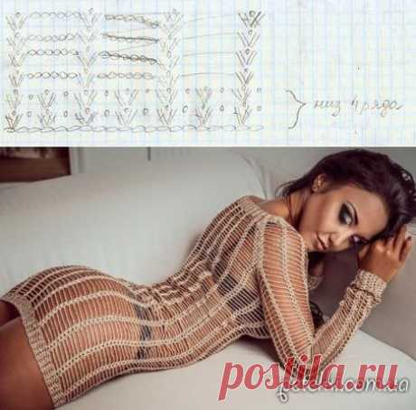 Простая, но красивая туника-сетка крючком со схемой