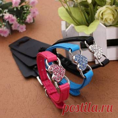 M Pet Rhinestone Cat Puppy Кристалл PU кожаный ошейник at Banggood