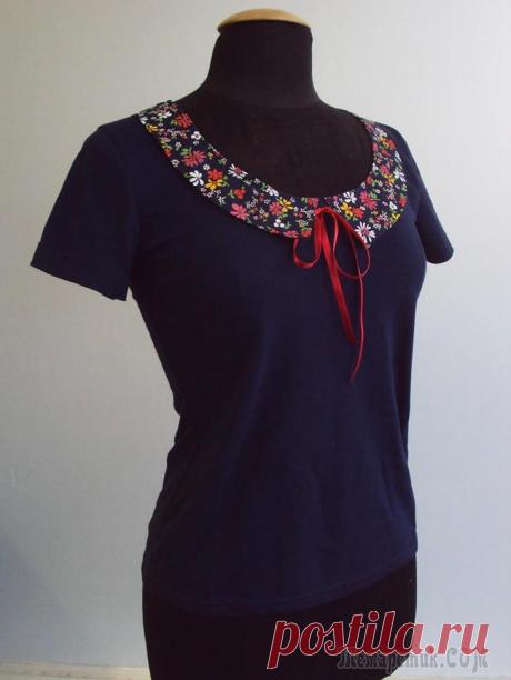 Декорирование футболки отложным воротничком
