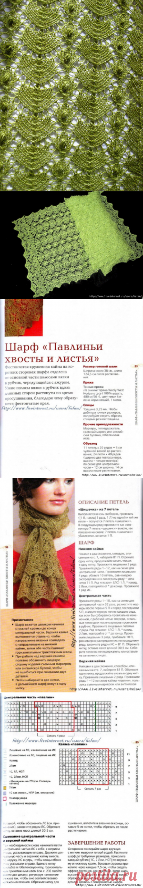 Цитата: Ажурный шарф &quot;Павлиньи хвосты и листья&quot;(Peacock Tail and Leaf Scarf)!