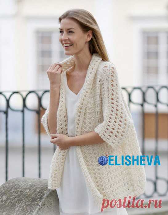 Ажурный кардиган «Milan» от Drops Design, вязаный спицами