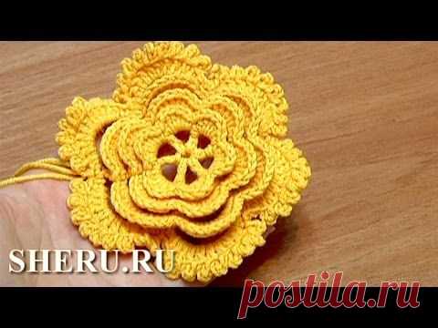 Вязание цветка Урок 24 (часть1). Вязание Цветка крючком с вогнутыми столбиками с накидом — Яндекс.Видео