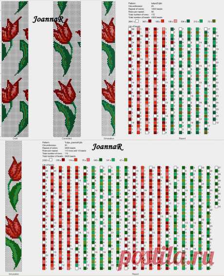 Koraliki i inne błyskotki by JoannaR: &quot;Tulips&quot; wzór na sznur koralikowy na 30 i 25 koralików