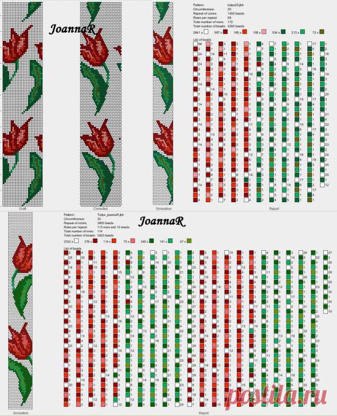 Koraliki i inne błyskotki by JoannaR: "Tulips" wzór na sznur koralikowy na 30 i 25 koralików