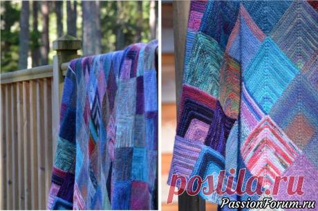 Простой плед из квадратов. МК | Вязание спицами аксессуаров Этот удивительно простой плед из квадратов вяжется одним полотном: один мотив надвязывается на другой согласно простой инструкции. Эффектная и необычная модель, доступная даже новичкам!&nbsp;Вам потребуетсяОстатки или несколько мотков пряжи разных цветов (можно также использовать пряжу...