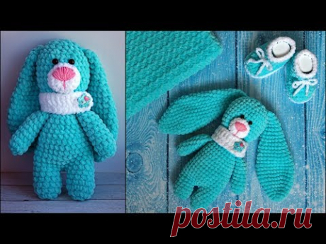 Заяц крючком из плюшевой пряжи | Плюшевый зайчик крючком из пряжи Dolphin Baby