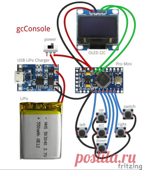 151-gcConsole — хардкорная игровая консоль на Arduino Pro Mini и 0.96 OLED I2C — GetChip.net