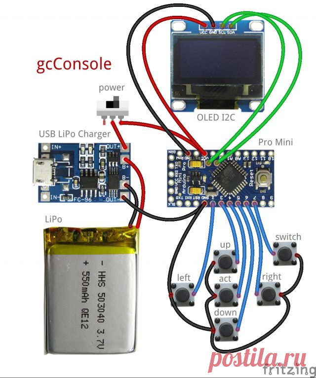 151-gcConsole — хардкорная игровая консоль на Arduino Pro Mini и 0.96 OLED I2C — GetChip.net