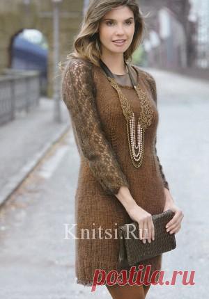 Платье с ажурными рукавами. Вязание для женщин / Платья / Спицами