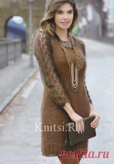 Платье с ажурными рукавами. Вязание для женщин / Платья / Спицами