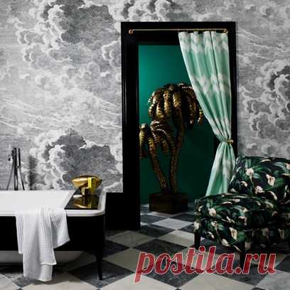 Fornasetti Cloud Wall Mural, Green Accents - Wallpaper ideas (houseandgarden.co.uk)