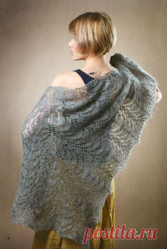 Серая мохеровая шаль схема спицами » Люблю Вязать