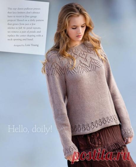 Джемпер с ажурной кокеткой Hello, doily!