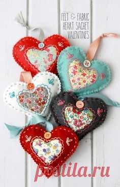 Felt and Fabric Heart Sachet Valentines Sewing Pattern