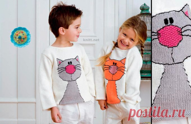 Два пуловера с кошками | knitt.net | Все о вязании