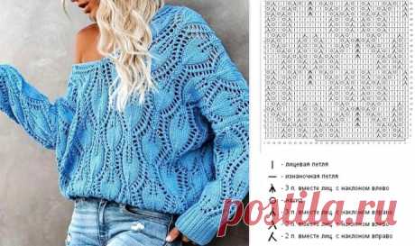 Джемпер спицами ажурным узором
