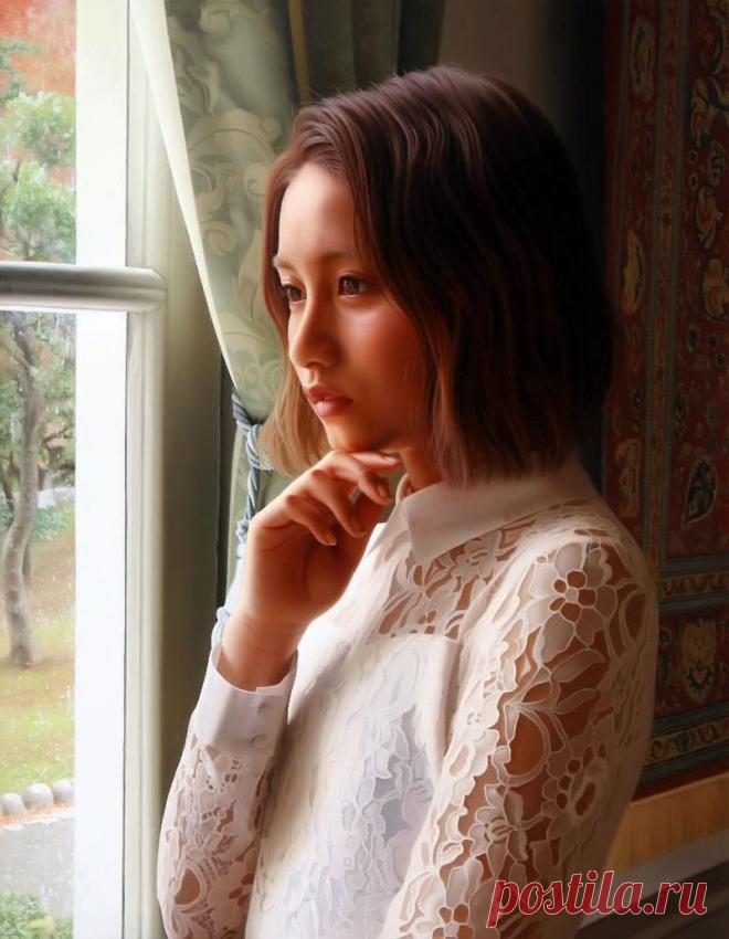 Задумчивый взгляд... Художник из Японии Yasutomo Oka (岡　靖知).