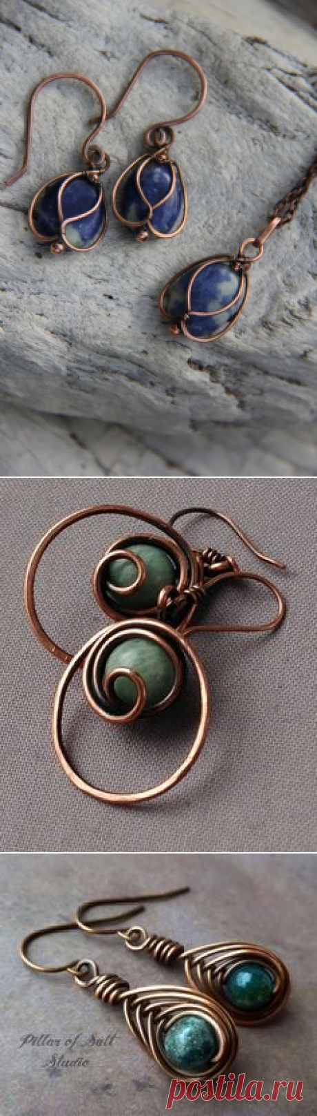 Copper and Sodalite &quot;Blue Bells&quot; wire wrap necklace / pendant | Плетение Из Проволоки, Синие Колокольчики и Медь