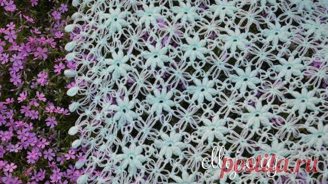 Мини-шаль (бактус) Клематис Мастер-класс по безотрывному вязанию бактуса из цветочных мотивов с пошаговыми фото и подробным описанием вязания ♦ Подробные авторские фото мастер-классы, схемы вязания, видеоуроки и описания.