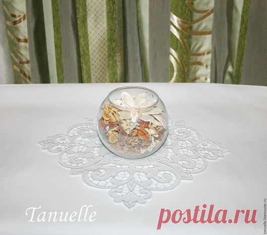 Купить Салфетка льняная с вышивкой ришелье - белый, салфетка с вышивкой, Ришелье, льняная салфетка