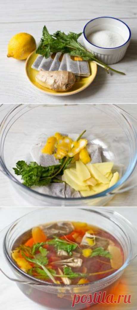 Ледяной чай с имбирем, лимоном и мятой