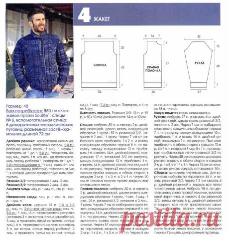 МК по вязанию спицами мужского жакета из меланжевой пряжи с подробным описанием и схемой