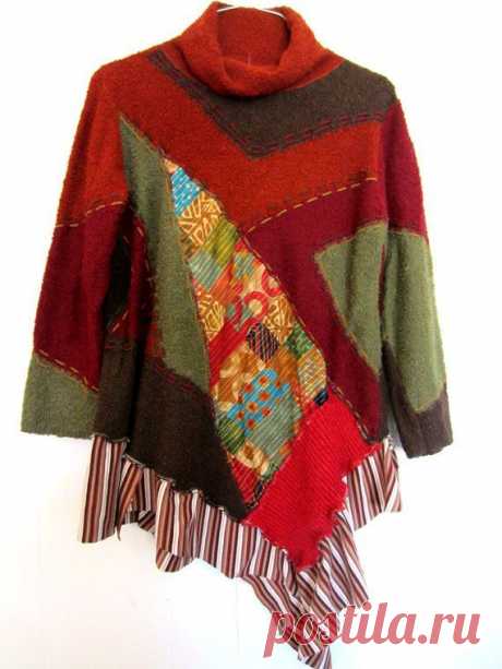 Bittersweet sage turtle neck upcycled sweater fits M L XL !X