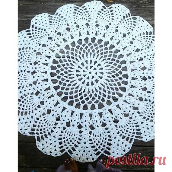 White Cotton Crochet Rug in Large 45 Circle by byCamilleDesigns