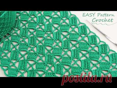 Всего 1 ряд!!! УЗОР крючком "Квадратики" ВЯЗАНИЕ для начинающих 💚 EASY Pattern Crochet for beginners