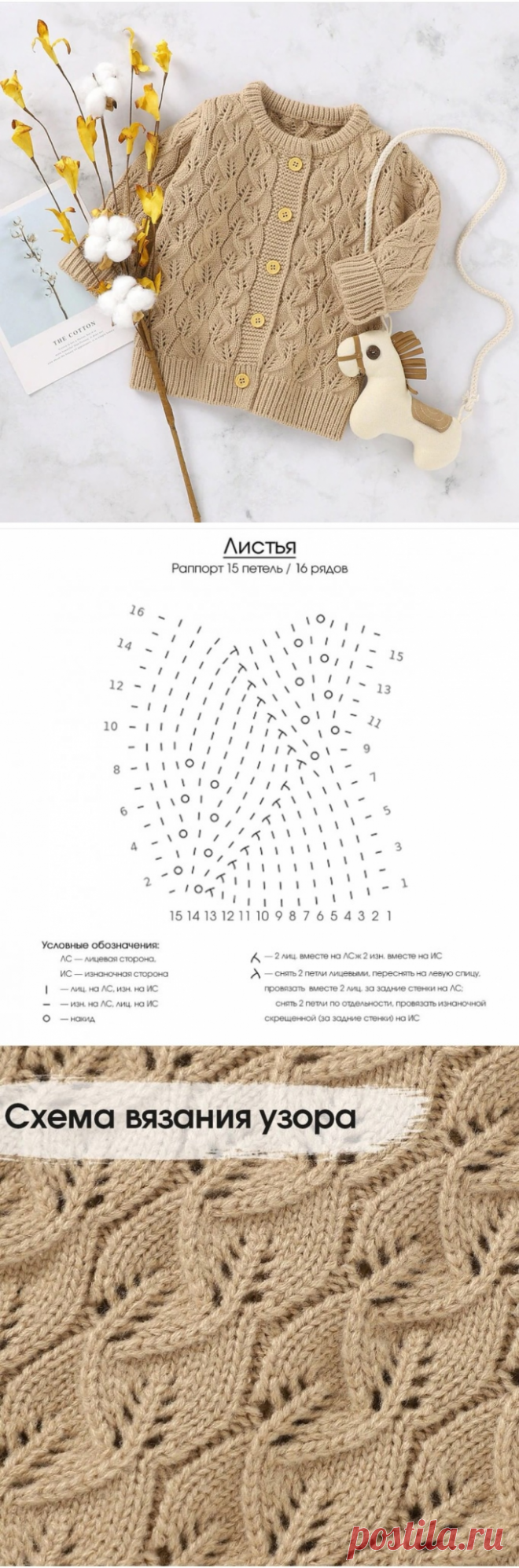 Узор с листьями спицами