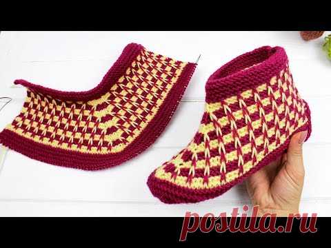 Необычные следочки спицами. Турецкие вязаные тапочки 38-40р