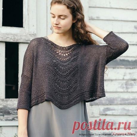 Вяжем стильную кофточку Deschain - модель оверсайз с ажурной полосой в центре