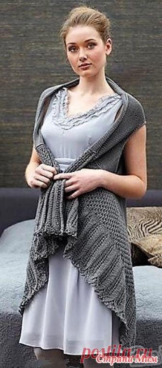 Свободный жилет-прямоугольник с ажурной каймой. Спицами. / Страна Мам